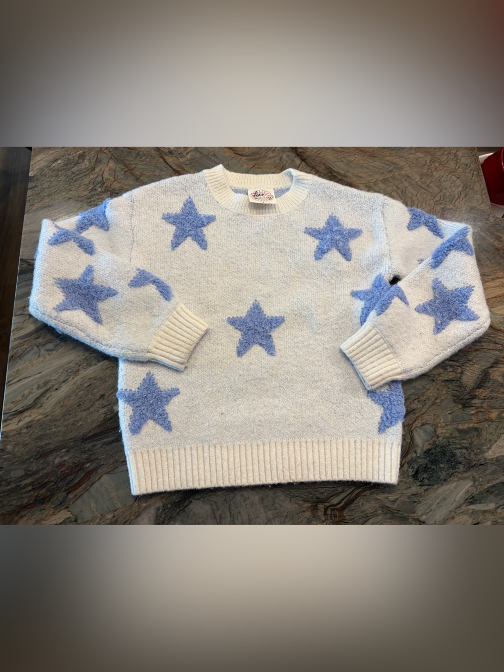 Girl’s Love Daisy Star Sweater in Cream & Periwinkle
